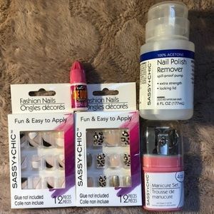 💅🏻Fashion Nails (2 full sets!), glue, mani set